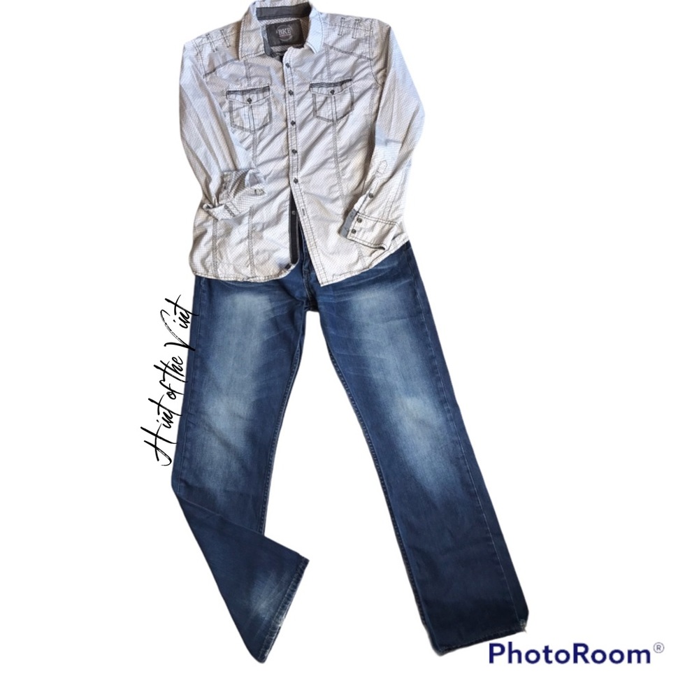 Mens BKE tailored button down dress shirt. 1897 jeans 32x32